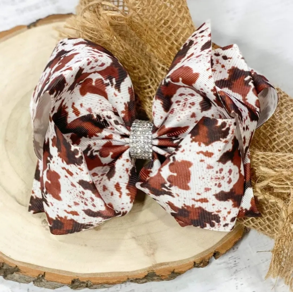 Brown cow print hair bow